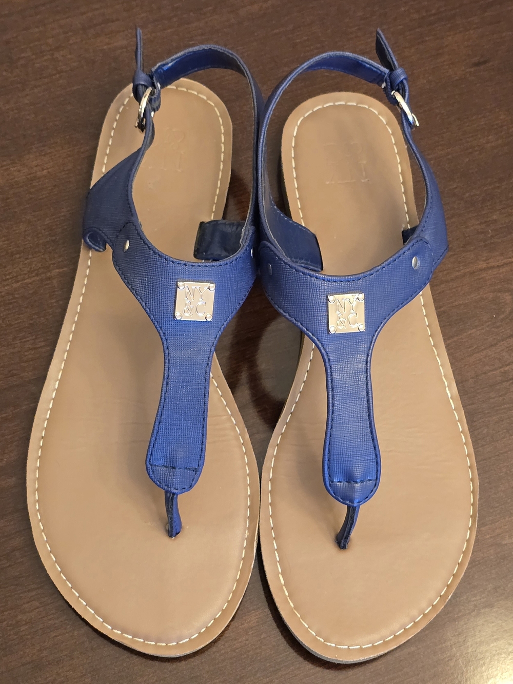 New York & Company Women's Blue Thong Sandals, Sz 9